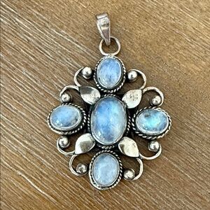 Elegant Silver Pendant with Opalescent Stones